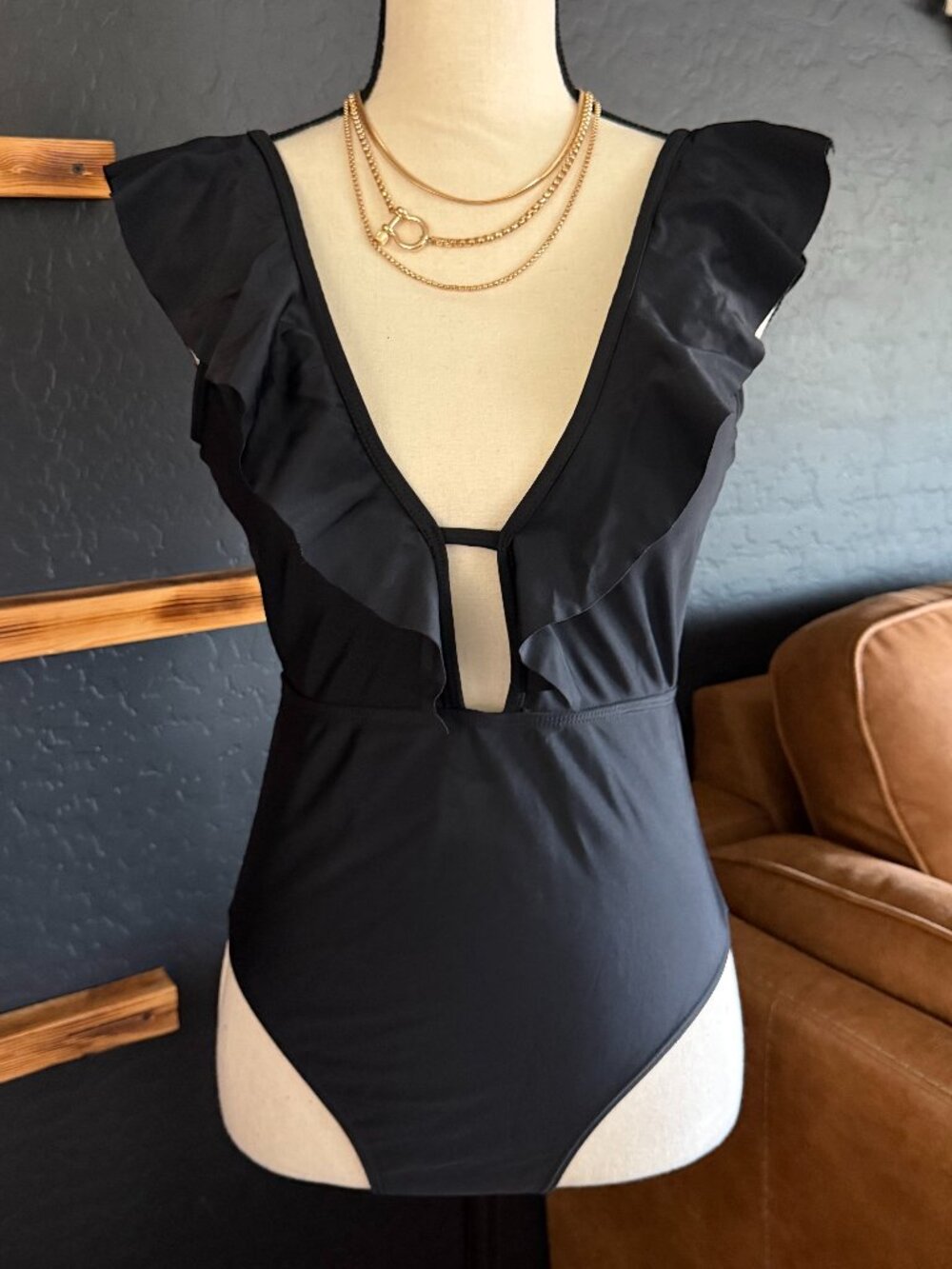 Ruffled Black One Piece Swimsuit